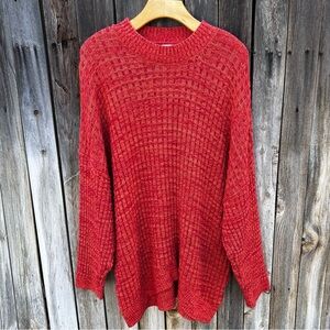 BDG Oversized Waffle Knit Crewneck Sweater Cotton Blend Orange Red L